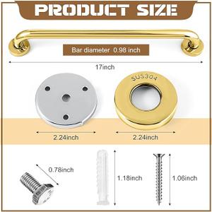 Tatuo Showers Grab Bars for Bathtubs 304 Stainless Steel Bathroom Safety Handrails Anti Slip Handles Grab Bars for Elderly, Senior, Pregnant (Gold,16 Inch), 1 Count