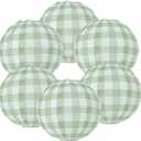 6 Pieces Sage Green Gingham Paper Lanterns Decorations - Green Checkered Party Hanging Supplies for Birthday Baby Shower Bridal Wedding