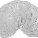 SHACOS Silver Glitter Round Braided Placemats Set of 8 Sparkle Bling Washable 15 inch Round Table Mats Woven Place Mats for Dining Table Christmas Home Table Decor (Silver, 8)