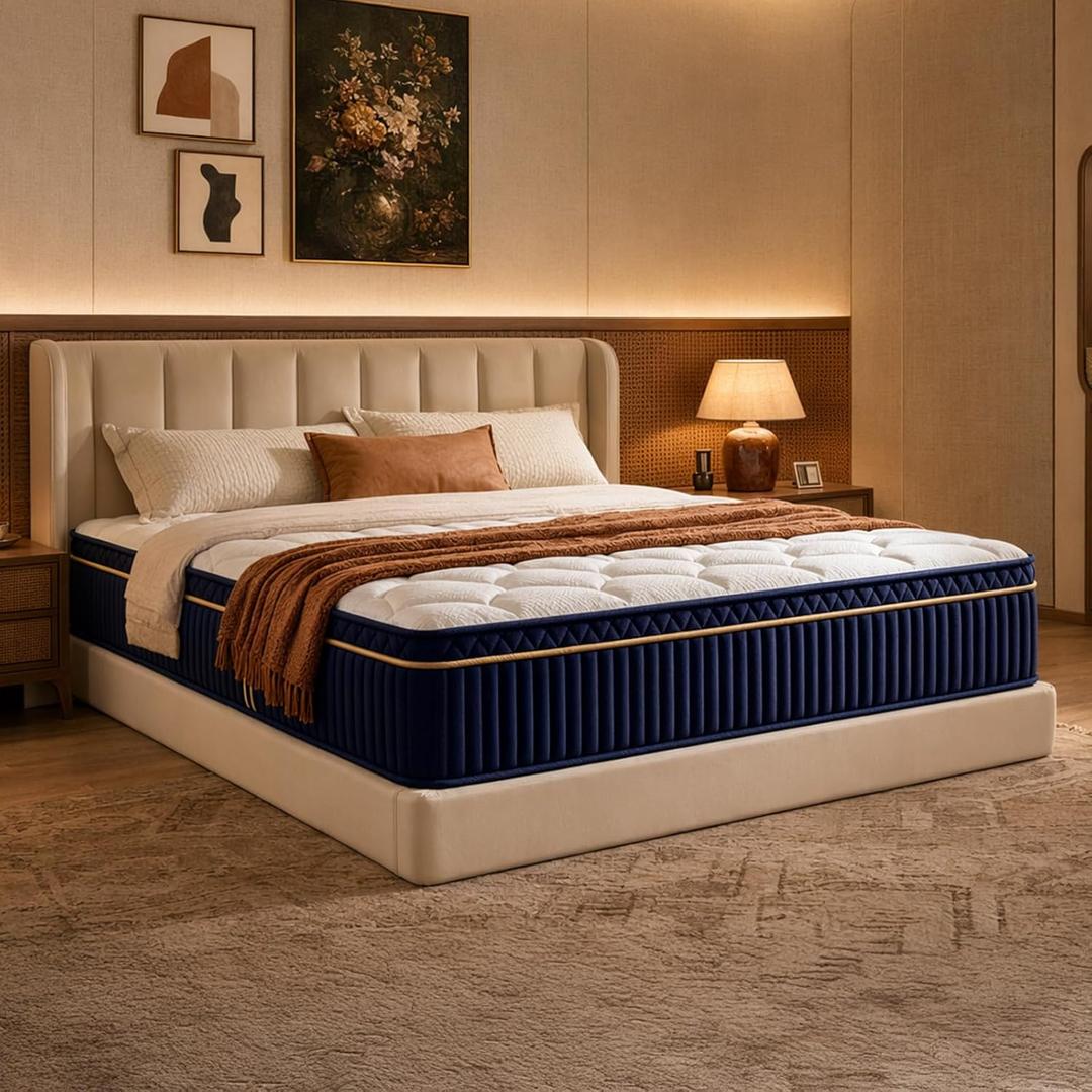 King Size Mattress, 14 Inch Hybrid King Mattress in a Box, Medium Firm Memory Foam Mattress, with Individual Pocket Springs, Upgrade Zoned Support, Motion Isolation & Pressure Relief, Certi PUR-US