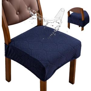 Removable Washable Dining Chair Seat Covers Set of 6,Stretch Jacquard Chair Seat Cushion Protector Slipcovers, Rear Covers