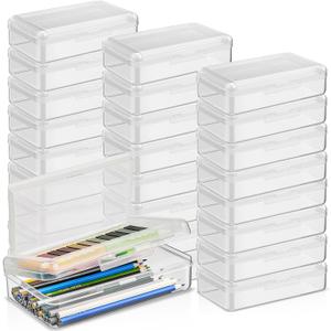Blulu 25 Pack Double Layer Pencil Boxes Set, Large Capacity Plastic Pencil Cases with Snap-Tight Lid Plastic Pen Storage for Operation Christmas Donation Supplies Office Home(Clear)