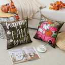 2 x Artscope Fall Decorative Throw Pillow Covers 18x18 Inch Set of 4, Happy Fall Pumpkin Truck Thankful Grateful Blessed Outdoor Farmhouse Pillow Cases for Home Sofa Couch-Pink Brown