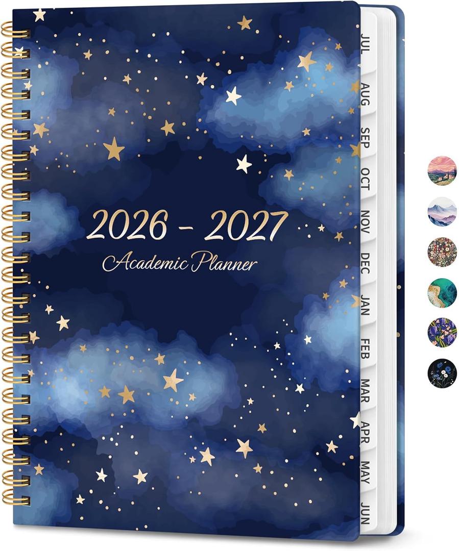 4 x Planner 2026-2027, Monthly and Weekly Academic Planner July 2026 - June 2027, Hardcover Student Teacher Planning Agenda Calendar Book with Tabs, Perfect for Office School Supplies, A5 (6.3" x 8.5") - Starry Night