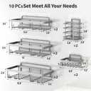 Liuoud 10 Pack Shower Caddy Organizer Rack Shelf for Inside Shower, Self Adhesive Wall Storage Basket Rustproof Stainless Steel Shampoo Holder Bathroom Accessory Decor Set, Grey