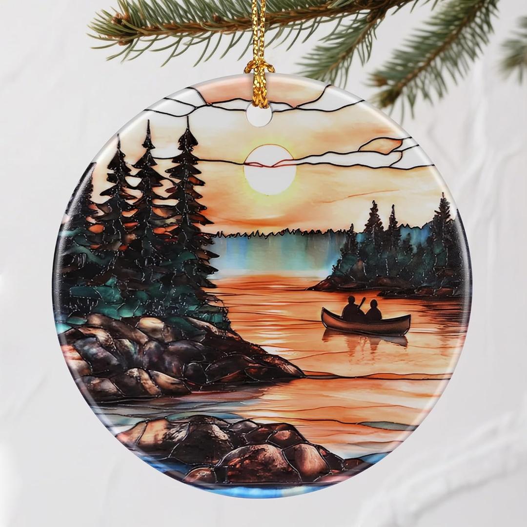 2 x Serene Mountain Sunset Christmas Ornaments: Christmas Tree Decorations & Holiday Ornaments  Holiday Presents, Gift Ideas for Friends, Coworker, Family, and Nature Lovers