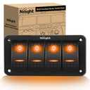 Nilight 4 Gang Rocker Switch Panel with Orange LED Light 5 Pin On Off Pre-Wired Aluminum Toggle Switches Waterproof for 12V/24V Cars Marine Boats ATVs Trailers RV Trucks (Amber)