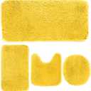 4 Piece Non Slip, Toilet Lid Cover and Contour Mat, Bath Mats Shower Mats Bath Rug Mat for Tub Toilet Bathroom (Yellow)