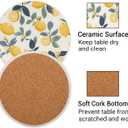 2 x 1 Piece Lemon Coasters for Drinks Absorbing Round Ceramic Stone Coaster with Cork Base Tabletop Protection Mat for Mugs and Cups,Kitchen