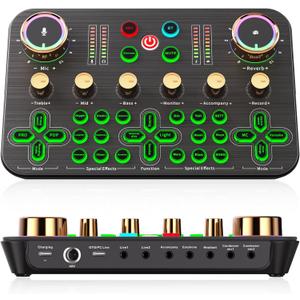 Facmogu K600 Gaming Audio Mixer, Streaming Audio Mixer with XLR Microphone Support, DJ Mixer Built-in 48V Phantom Power, Live Sound Card for PC Phone Live Streaming Podcasting Karaoke Tiktok YouTube