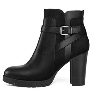 mysoft Women's Ankle Boots Chunky Stacked Heel Zipper Booties  Sizes, 5.5