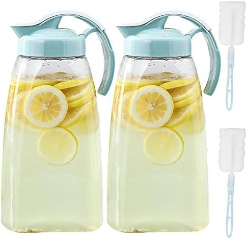 Frcctre 2 Pack Plastic Water Pitcher with Lid, 74 Oz Clear Airtight Beverage Pitcher Juice Container Water Carafe Fridge Jug for Juice, Coffee, Iced Tea, Lemonade, Heat Resistant & Shatter-proof