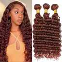 Copper Reddish Brown Deep Wave Bundles Human Hair 22 24 26 Inch Color #33 Brazilian Virgin Remy Hair Extensions Bundles Hair Weave Unprocessed VirginHair for Black Women