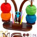 FIVEIZERO Double Magnetic Yarn Holder for Crocheting and Knitting, 360 Rotating Wooden Yarn Spinner with Phone Stand & Magnetic Storage Box, Mother's Day Gift for Knitting Lovers (Walnut Brown)