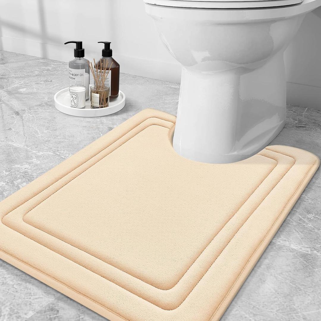 Grandaily Memory Foam Toilet Rugs U-Shaped 24x20, Ultra Soft, Non-Slip and Absorbent Bathroom Rugs, Machine Wash Dry, Comfortable Contour Bath Mat for Toilet Base, Beige