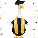 Black Graduation Porch Goose Outfit Plastic Lawn Goose Clothes Graduation Cap and Gown Stoles Geese Outfit for Cement Geese Statue Outdoor Patio Yard Lawn Art Decoration (17'')