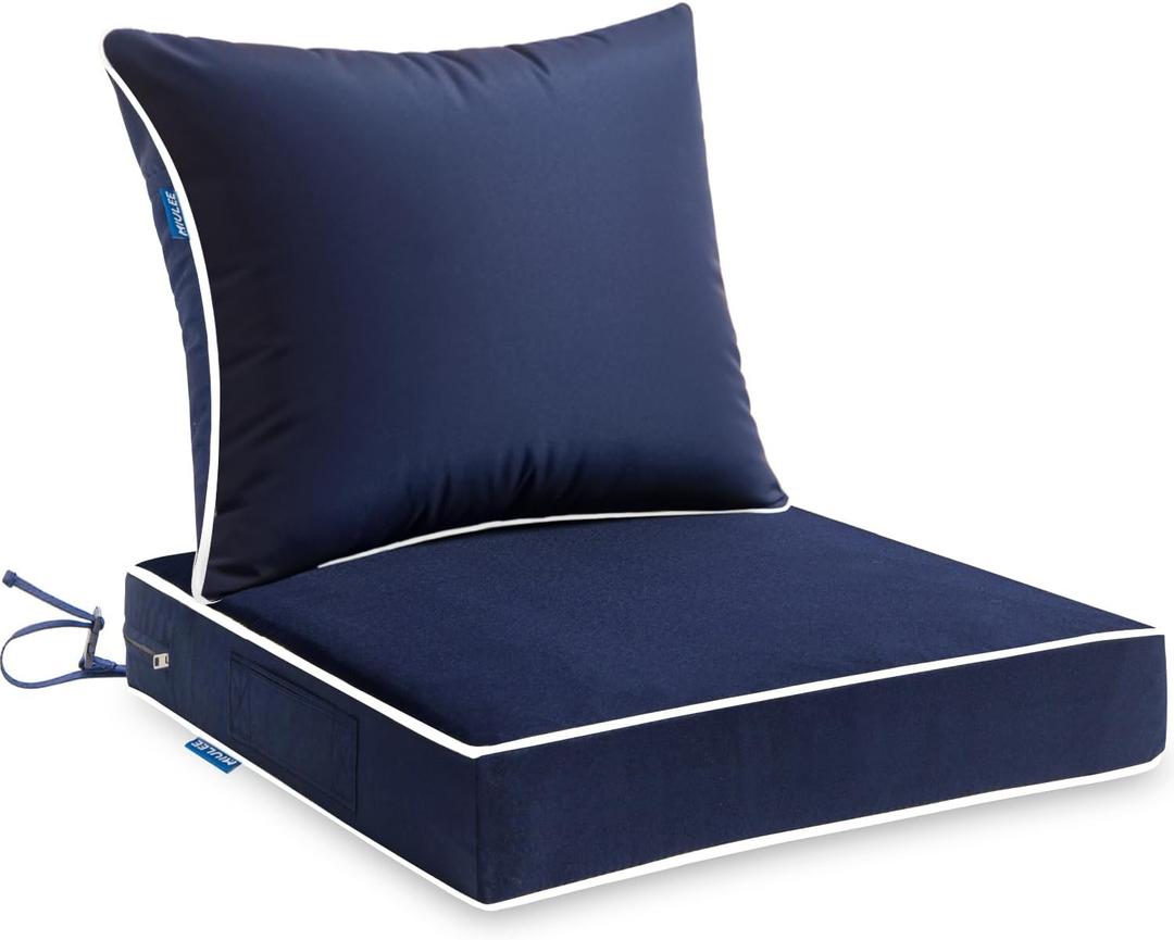 MIULEE Outdoor Seat Cushion Set Navy Blue 24 x 24 x 4 Inch Waterproof & Fade Resistant Deep Seat and Back Patio Furniture Cushions with Handle and Adjustable Straps Cushions for Chair Couch