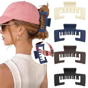 Hat-Friendly Claw Clips for Baseball Caps - 4 Pcs Trucker Hat Hair Clips for Women, Claw Clips for Thick Hair Hat Hairstyles, Gifts Hair Accessories