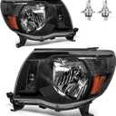 Headlights W/Bulbs for 2005 2006 2007 2008 2009 2010 2011 Toyota Tacoma Halogen Headlamp Replacement Driver & Passenger Side