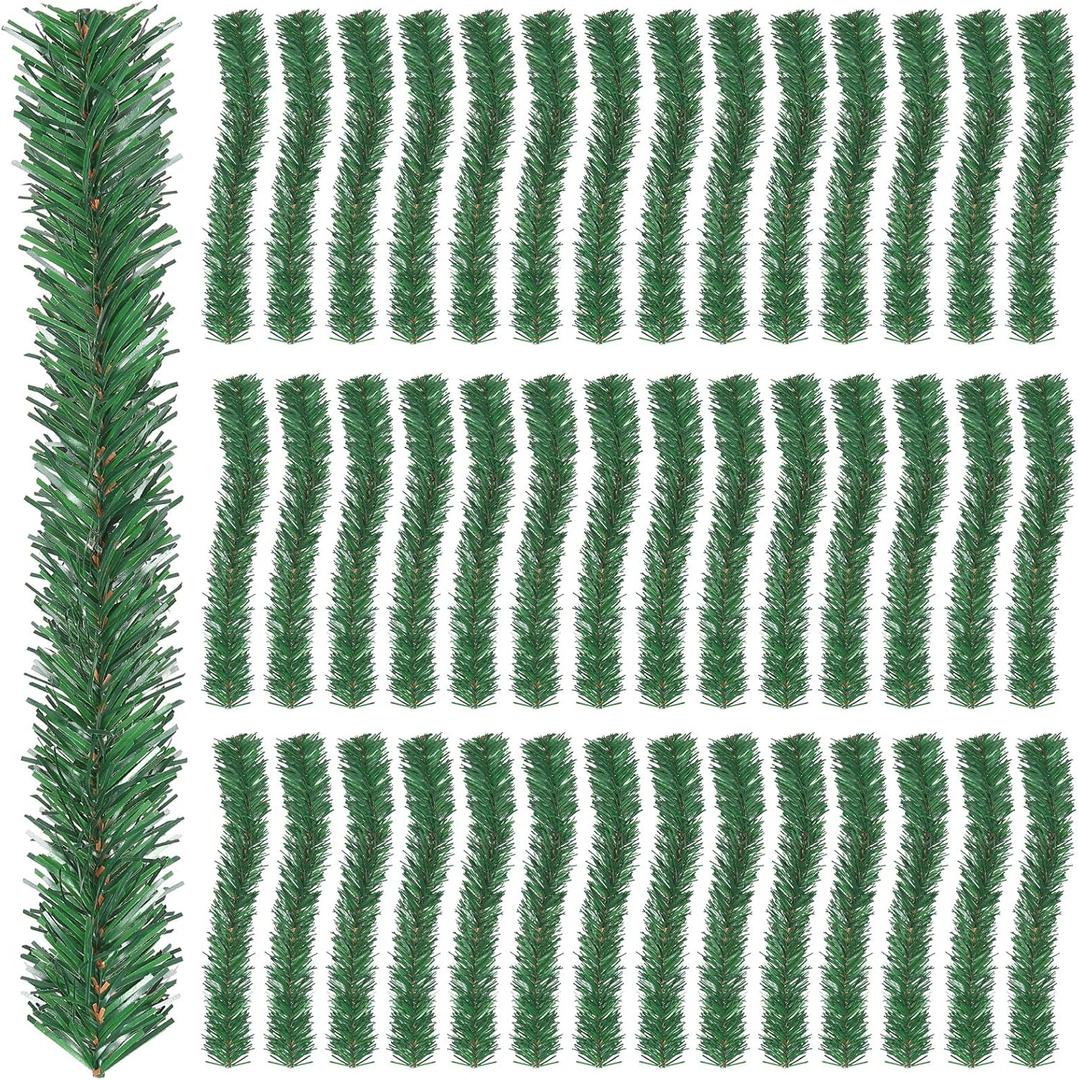 50 Pack 12Inch Christmas Garland Ties Artificial Pine Needles Santas Factory Christmas Tree Branches Wired Faux Pine Greenery Stems in Green for Christmas Decorations