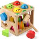 Coogam Wooden Montessori Toys for Toddlers, Shape Sorting Cube Fine Motor Skills Game for Year Old 18 Month+ Baby Boys Girls Gift