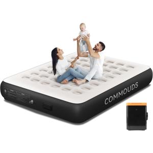 COMMOUDS Queen Air Mattress with Built-in Battery Powered Removable Pump, 13" High Inflatable Mattress, Portable Blow up Mattress, Air Bed for Camping, Home and Guest