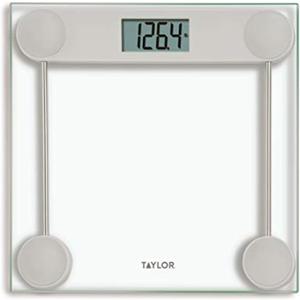 Taylor Digital Scale for Body Weight, Highly Accurate Digital Bathroom Scale Large Backlight LCD Readout Display, 330 Pounds Capacity, Clear Glass Platform with Stainless Steel Accents