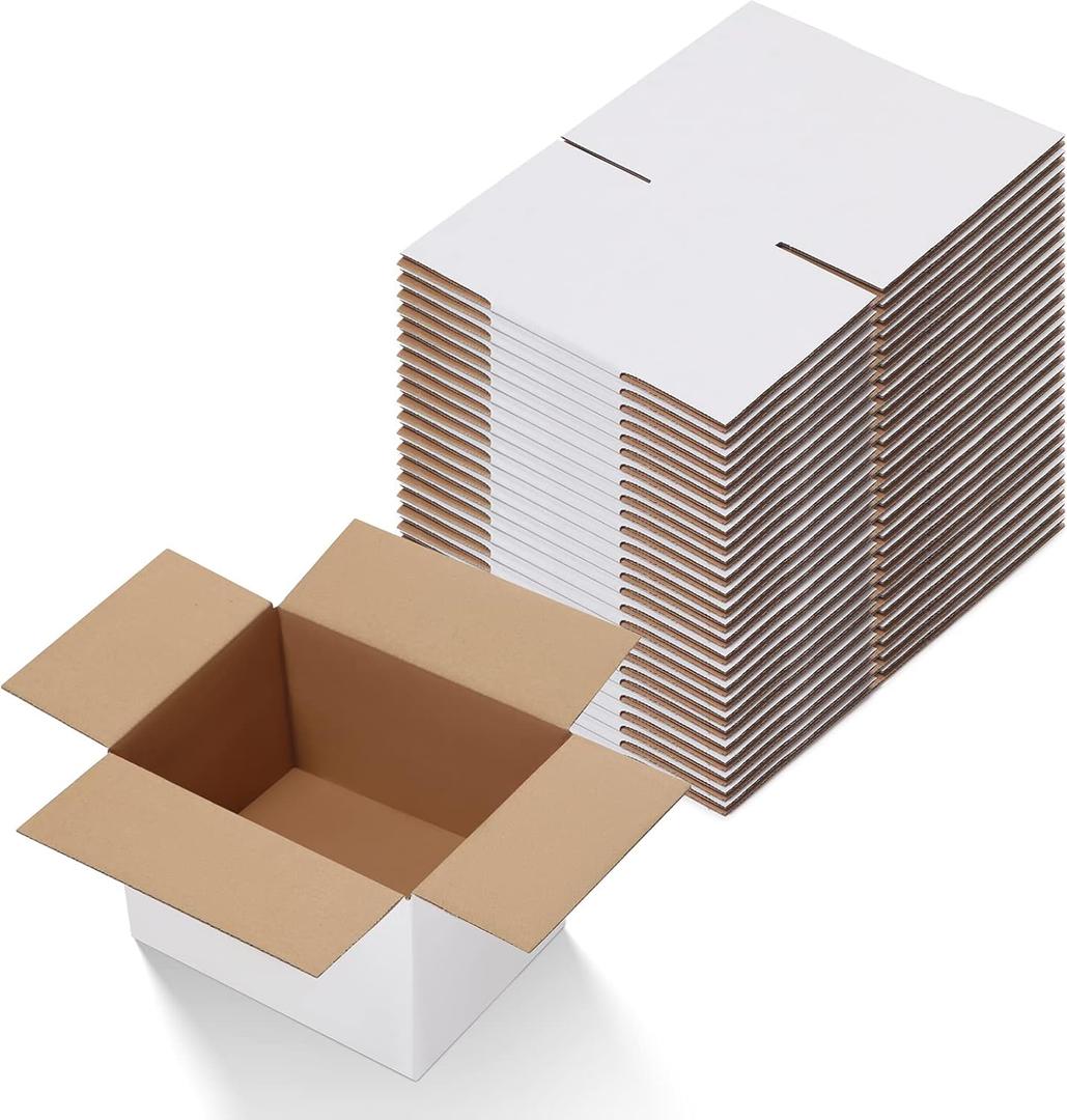 Calenzana 8x6x4 Shipping Boxes Set of 25, White Corrugated Cardboard Box for Mailing Packing Gifts Small Business