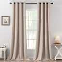 MIULEE 100% Blackout Linen Textured Curtains for Bedroom 112 Inches Extra Long Thermal Insulated Natural Beige Grommet Room Darkening Curtains & Drapes Luxury for Living Room Nursery (2 Panels)