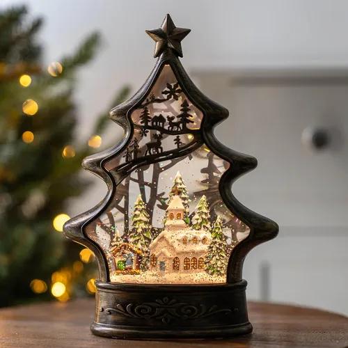 Christmas Snow Globe Lantern Water Glittering Church & Manger Scene with Music & Timer, USB Lined/ Battery Operated Lighted Lantern for Christmas Festival Decoration Gifts
