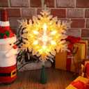 Brizled Christmas Tree Topper, 9.25 Snowflake Christmas Tree Top with 20-ct Lights, 120V Plugin Silver & Gold Glitters Plated Snow Flake Xmas Tree Star Topper for Christmas Tree Home Holiday Decor