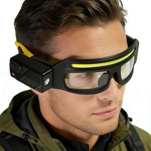 Adjustable Headlamp Glasses With Motion Sensor Rechargeable Headlight Safety Glasses for Camping (Yellow)