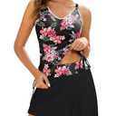 Swim Suits for Women Over 50 Tankini Tops with Skirt Bottoms Tummy Control Bathing Modest Swimsuits High Waisted 2 Piece Swimwear, Size: L