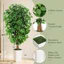6ft Ficus Artificial Tree with 3 Natural Curved Trunks, 74" Tall Lush Faux Tree for Home Decor Indoor, Green Lifelike Fake Ficus Tree with White Wavy-Textured Planter Pot