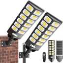 WERCHTAY Solar Street Lights Outdoor Waterproof, 15000LM 6500K Solar Flood Light Dusk to Dawn, Motion Sensor & Remote, Upgraded Metal Fixing Rod for Wind/Snow, Wall/Pole Mount (2 Pack), LARGE