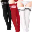 Bencailor 3 Pairs Plus Size Womens Thigh High Socks over the Knee Stockings Extra Long High Socks for Wide Thigh (3X-Large-4X-Large, Black, White, Red)