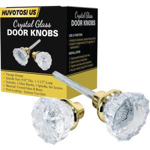 Glass Door Knobs  Vintage Style Interior Handles for Doors | Antique Clear Knob for Bedroom, Bathroom & Closet | Decorative Knobs for Home Dcor (Brass)