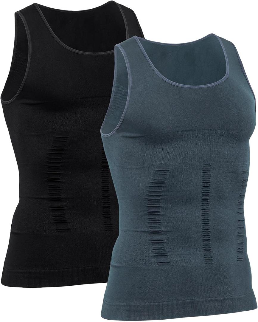 Men's Compression Shirt Slimming Body Shaper Vest Tank Tops Workout Abs Abdomen Undershirts (M)