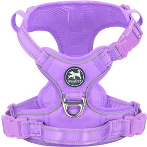 PoyPet No Pull Dog Harness, No Choke Reflective Dog Vest, Adjustable Pet Harnesses with Easy Control Padded Handle for Small Medium Large Dogs (Light Purple Matching Trim, XL)