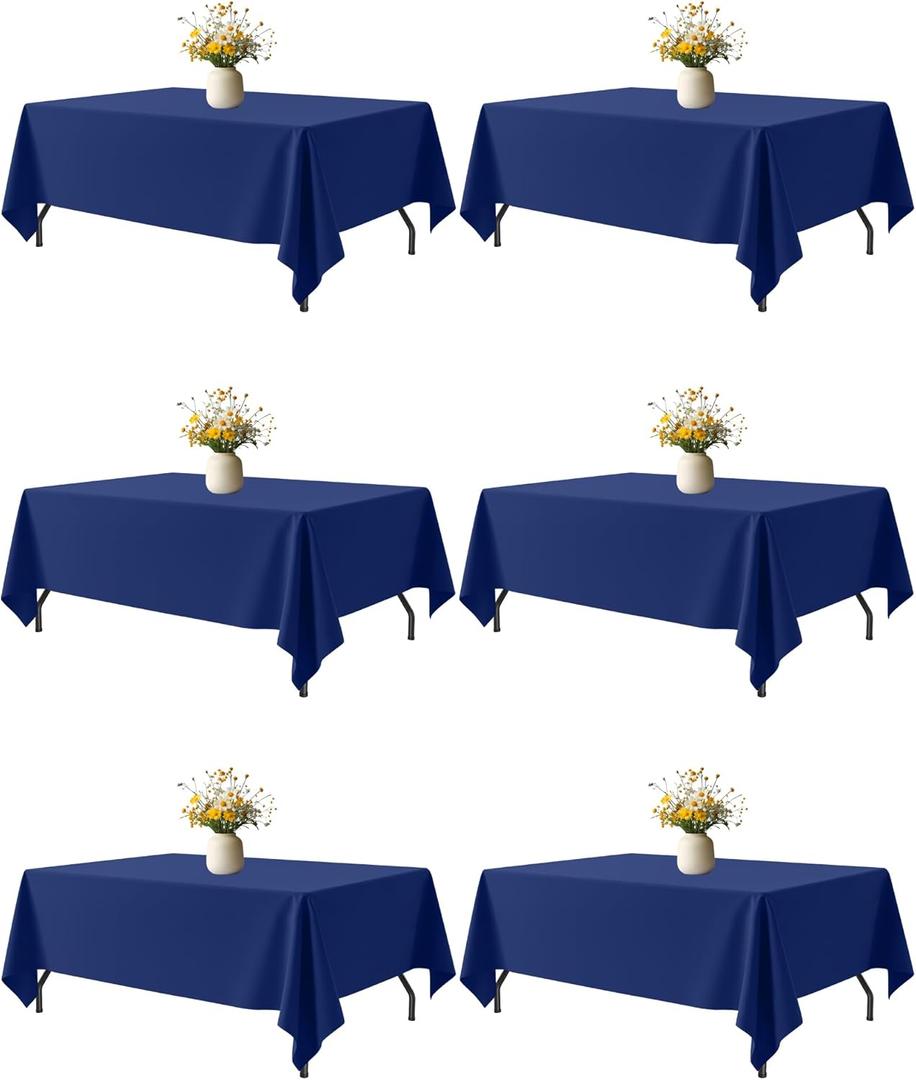 Navy Blue Rectangle Table Cloth - 6 Pack, 60"  102" Washable Fabric Tablecloth for 5FT Tables, Wrinkle-Resistant & Heat-Proof Table Cover for Weddings, Dinners & Parties