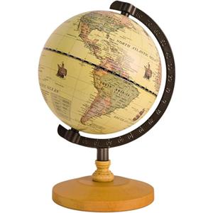 Vintage Mini World Globe for Adults Kids,Dia 5.5" with Wooden Stand Metal Frame,Antique Color Decorative Desktop Globe for Home Office Decor,Educational Geographic Globe for Kids Learning