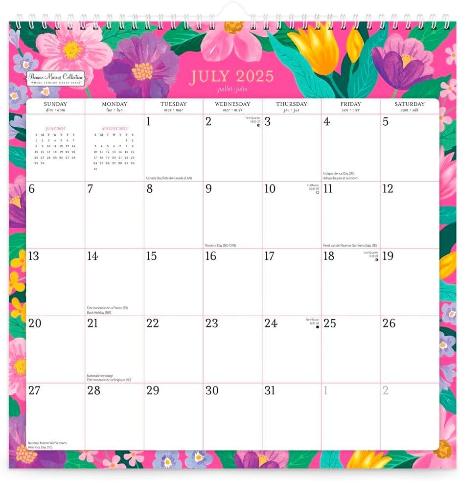 Bonnie Marcus OFFICIAL | 2026 12 x 12 Inch (Hanging) 18 Months Monthly Square Wire-O Calendar | Sticker Sheet | July 2025 - December 2026 | Plato | Fashion Designer Stationery
