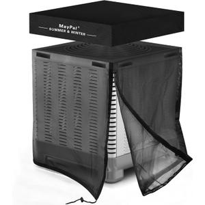 2 in 1 Air Conditioner Covers for Outside Units,Full Mesh & Detachable Waterproof Top AC Unit Defender Cover for All Season,Protect from Leaves,Snow & Dust 32"*32"*36" (Black Mesh)