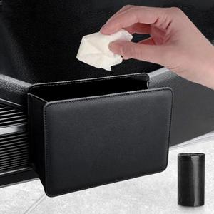 Accmor Car Garbage Can, Leather Vehicle Garbage Bin Car Dustbin Garbage Organizer Holder with 30 Pcs Garbage Bags, Foldable Hanging Mini Cars Storage Bag Container for Auto, SUV (Black)