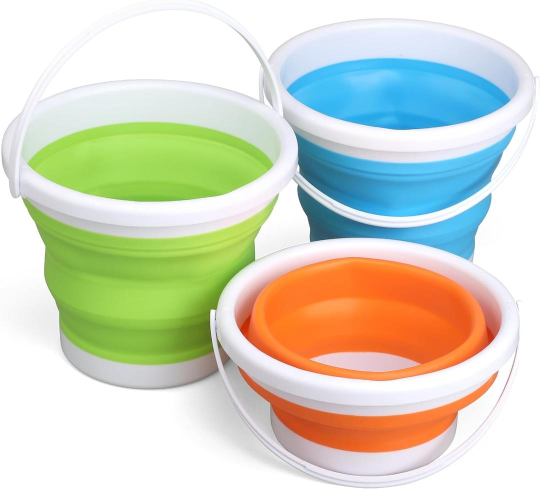 Jumbo Foldable Buckets, Sand Beach Toy Silicon Pails for Kids Adults, Collapisible Water Buckets Sandbox Kit Tool Multi Use for Outdoor, Cleaning Washing, Camping, Traveling, Towels, Picnic 3 Pack