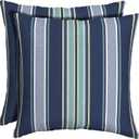 Arden Outdoor Toss Pillow, 2 Pack, 16 x 16, Rain-Proof, Fade Resistant Sapphire Aurora Blue Stripe