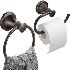 Hoimpro Oil Rubbed Bronze Towel Ring Toilet Paper Holder, Double Bathroom Hardware Set Fixtures Toilet Roll Tissue Holder, Hand Towel Bar Towel Rack Rv Accessories, Sus304 Stainless Steel, Wall Mount