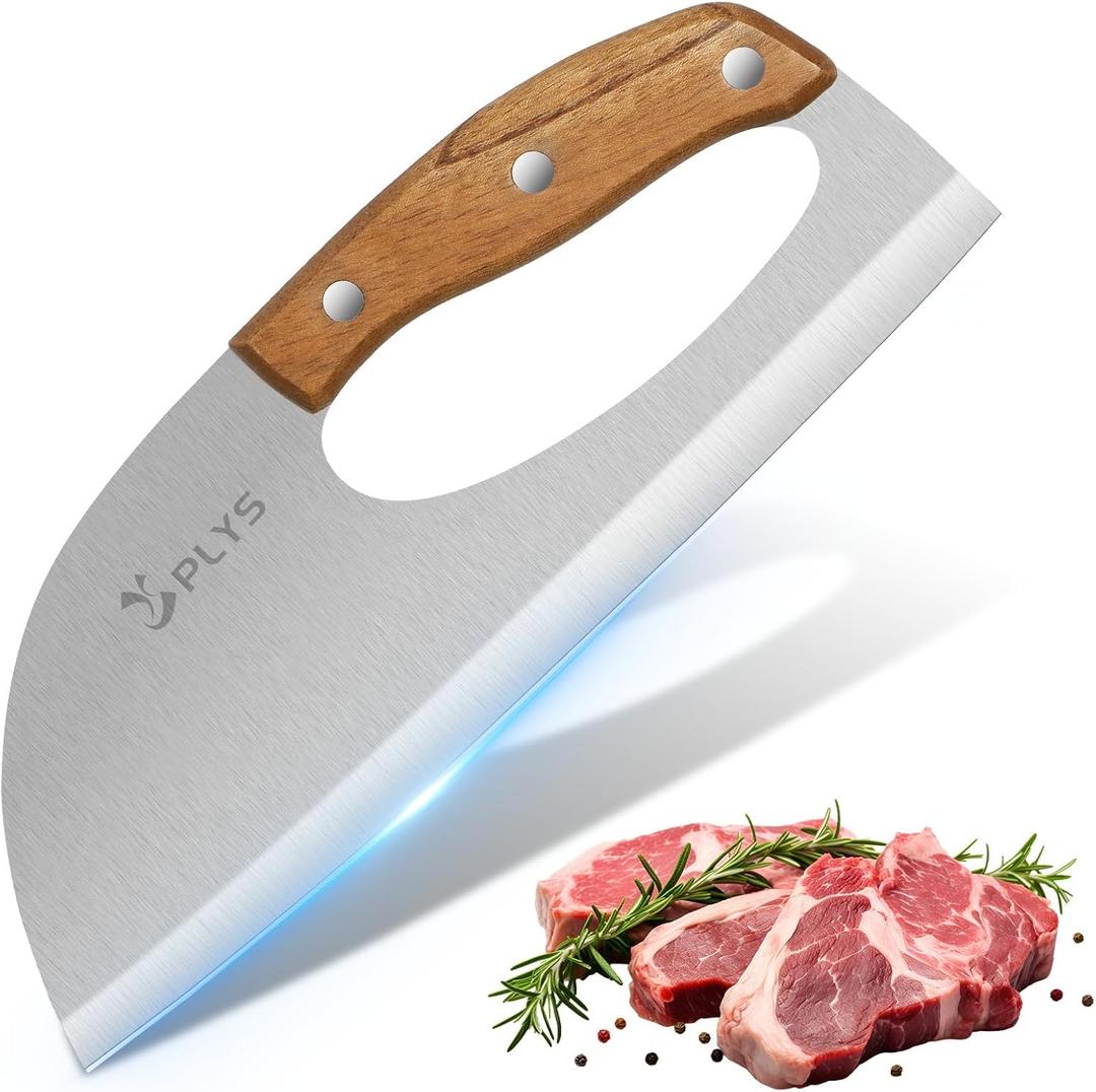 Plys Kitchen Meat Cleaver Knife, Unique Effort Saving Knife Professional Stainless Steel Chef Cooking Knives for Cutting Meat Vegetable Father Mother (Silver)