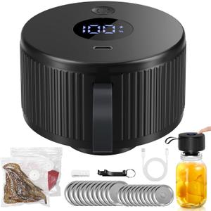 Electric Mason Jar Vacuum Sealer, MJ02 Cordless Automatic Mason Jars Vacuum Sealer Kit for Wide Mouth and Regular Mouth Mason Jars with 20 Air Valve Mason Lids & 2 Vacuum Bags
