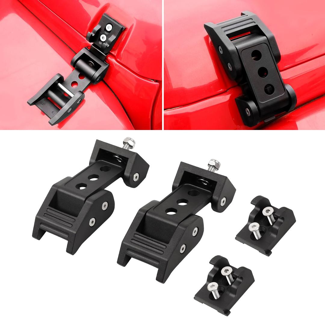 RT-TCZ for Wrangler Hood Latch Lock Catch, Aluminum Hood Latches for Jeep Wrangler 2007-2017 JK JKU 2018+ JL JLU 2020+ Gladiator JT Black Exterior Accessories 2pcs